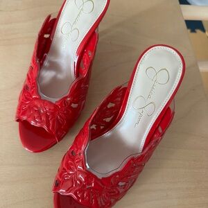 Jessica Simpson Red Floral Mules